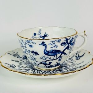 Coalport Blue and White Small Teacup and Saucer Set with Gold trim 9252
